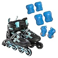 Black Inline Skates (L) + Blue Protective Gear Bundle