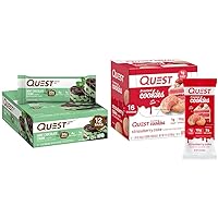Quest Protein Bars (12) & Frosted Cookies Twin Pack (16) - Mint Chocolate Chunk and Strawberry Cake Flavors