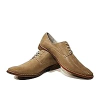 Modello Cesare - Handmade Italian Mens Color Brown Oxfords Dress Shoes - Calfskin Suede - Lace-Up