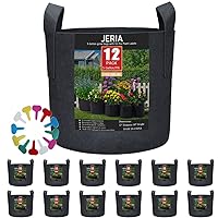 JERIA 12-Pack 5 Gallon, Vegetable/Flower/Plant Grow Bags, Aeration Fabric Pots with Handles (Black), Come with 12 Pcs Plant Labels