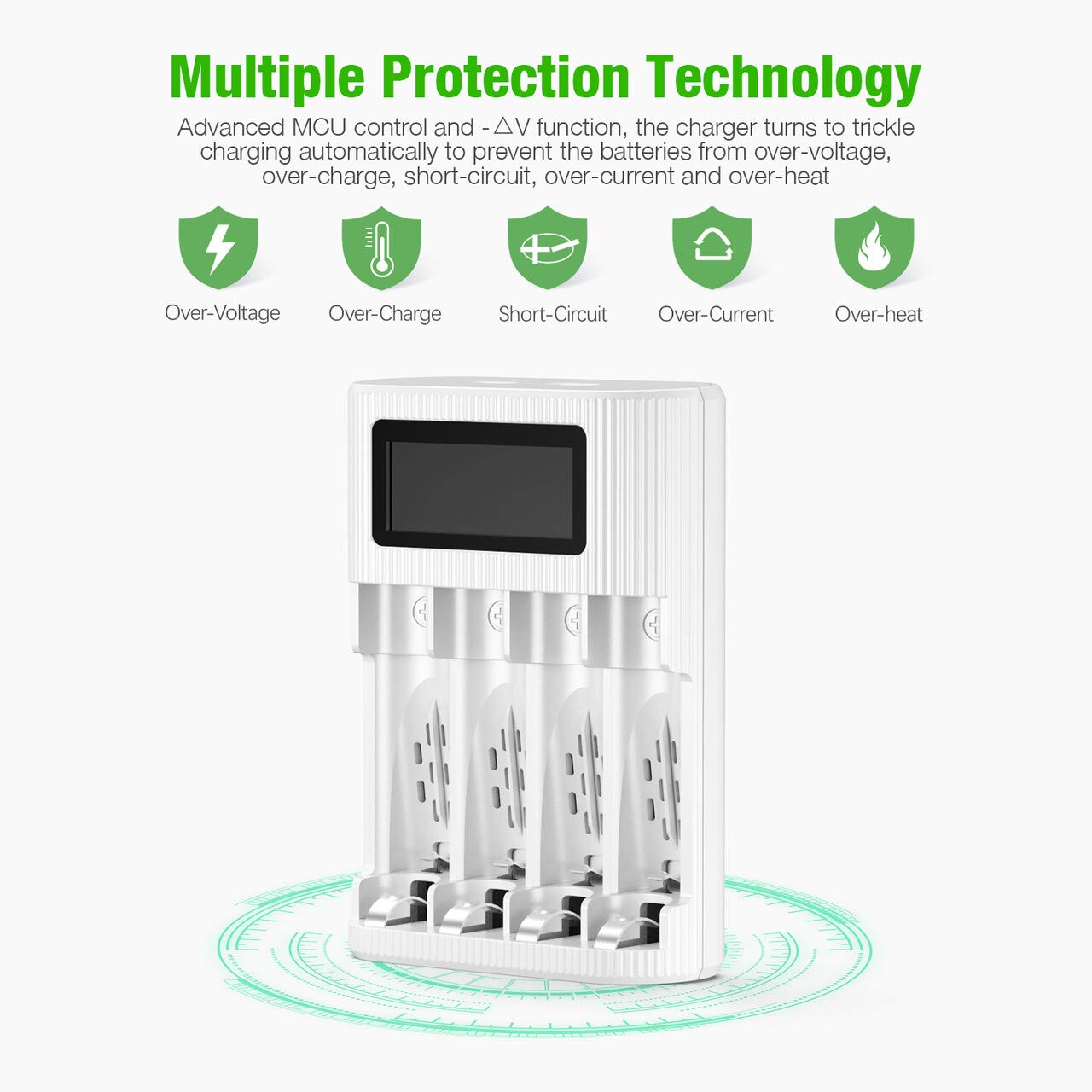 EBL LCD Battery Charger AA AAA Rechargeable Battery Charger - 4 Bay Smart LCD Charger with 2 USB Input Port for Ni-CD Ni-MH Battery