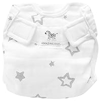 SmartNappy Cotton Muslin by Amazing Baby, NextGen Hybrid Cloth Diaper Cover + 1 Bi-fold Reusable Insert + 1 Reusable Booster, Stargazer, Gray, Size 1, 5-10 lbs
