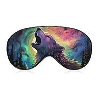 Northern Light Wolf Howling Sleep Mask Eye Cover for Sleeping Blindfold with Adjustable Strap Blocks Light Night Travel Nap for Men Women