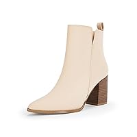 Rilista Womens V Cutout Ankle Boots Pointed Toe Chunky Block Stacked Heel Booties Side Zipper Shoes