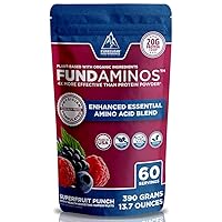 FundAminos Blend - 100% Organic & Vegan EAA & BCAA Powder for 400% Greater Lean Muscle, Faster Recovery & Strength Vs. Protein Powder - Clinically Tested Post Workout - Real Superfruits - 60 Servings