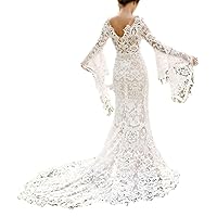 Mermaid/Trumpet Boho Sexy Wedding Dress V Neck Long Sleeves Chapel Train Bridal Gown with Lace Appliques 2024