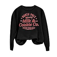 North Pole Milk And Cookie Co Vintage Christmas Company Sweatshirt for Women Merry Christmas Shirt Xmas Gift Tops