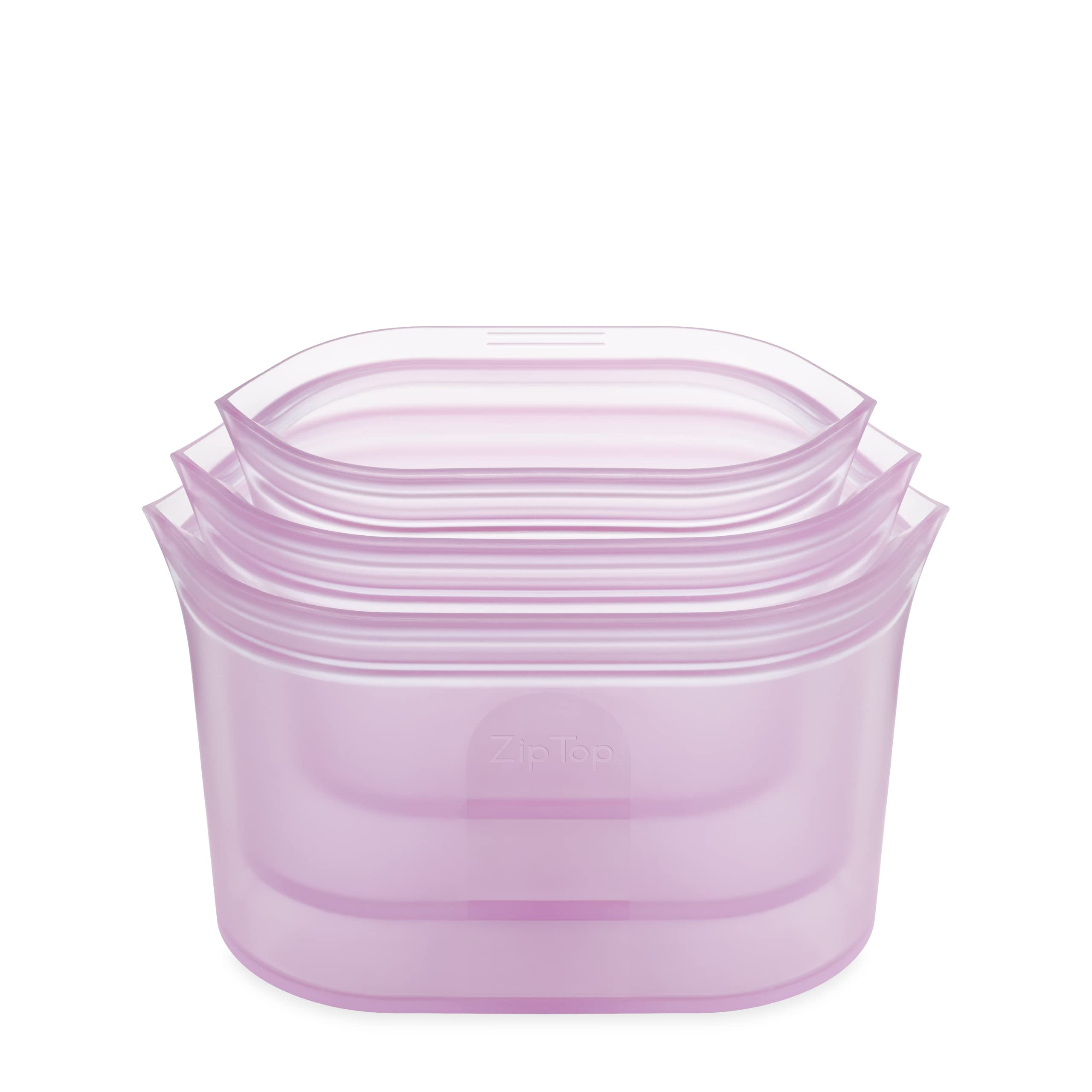 Zip Top Reusable 100% Silicone Food Storage Bags and Containers, Made in the USA - 3 Dish Set - Lavender
