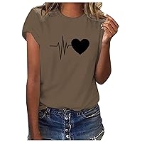 Women's Crew Neck Casual T Shirts Short Sleeve Cute Graphic Lightweight Blouse Comfy Slim Fit Tees