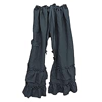 Womens Casual Ruffled Loose Pocket Pants Plus Size Cotton Linen Folds Pants Wide Leg Solid Color Hem Elastic Waisted Trousers (Dark Gray,XX-Large)