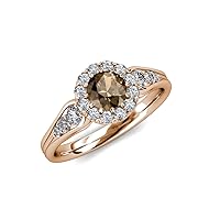 Smoky Quartz & Natural Diamond (SI2-I1, G-H) Cupcake Halo Engagement Ring 1.38 ctw 14K Rose Gold
