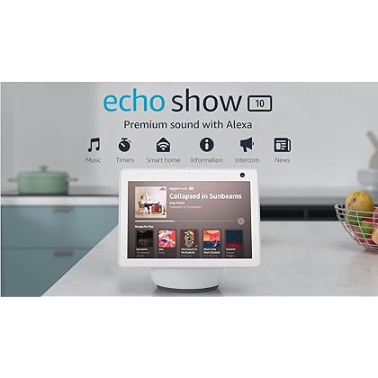 Echo Show 10 (3rd Gen) | HD smart display with premium sound, motion and Alexa | Glacier White