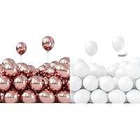 PartyWoo Metallic Rose Gold Balloons 50 pcs 5 inch and White Balloons 50 pcs 5 inch