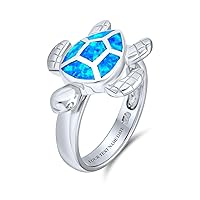 Personalize Nautical Tropical Beach Vacation Sea Mom Mother Children Tortoise Family Trio Iridescent Blue Created Opal Inlay Turtle Ring For Women Teen .925 Sterling Silver Customizable