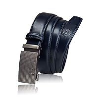 BETLEWSKI - Men's Leather Belt - Men's Belt Made of Natural Cowhide Leather with Shortening Option - Genuine Leather Belt with Certificate - Length 110 cm - Dark Blue, darkblue