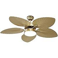 Tropical Ceiling Fans with Light and Remote, 52 Inch Fan Light with Memory Function, Lights Colors Changing, Quiet Motor, Timer, Palm Leaf Blades for Outdoor/Indoor - Gold