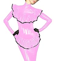 Women Sexy Ruffles Leather PVC Evening Night Out Party Package Hip Event Dress (7X-Large,Pink,7X-Large)