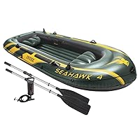 INTEX Seahawk Inflatable Boat Series: Includes Deluxe Aluminum Oars and High-Output Pump – SuperStrong PVC – Fishing Rod Holders – Heavy Duty Grab Handles – Gear Pouch