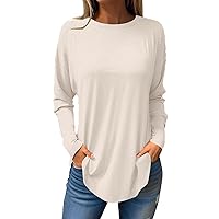 Womens Tops 2023 Fall Fashion Solid Tunic Tops Casual Long Sleeve Sexy Tops Loose Crew Neck Pullover Blouses