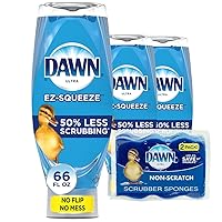 Dawn EZ-Squeeze Ultra Dishwashing Liquid Dish Soap (3-22 oz each) + Dawn Non-Scratch Scrubber Sponge (2 count), Original Scent