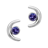 Multi Choice Round Shape Gemstone 925 Sterling Silver Half Moon Bezel Stud Earring