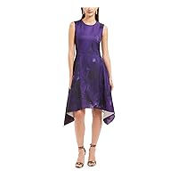 N Natori Womens Party Midi Fit & Flare Dress Purple 10