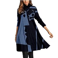 Akivide Women's Graphics Printed Turtle Neck Long Sleeve T-Shirt Dresses Casual Plus Size Dress for Women