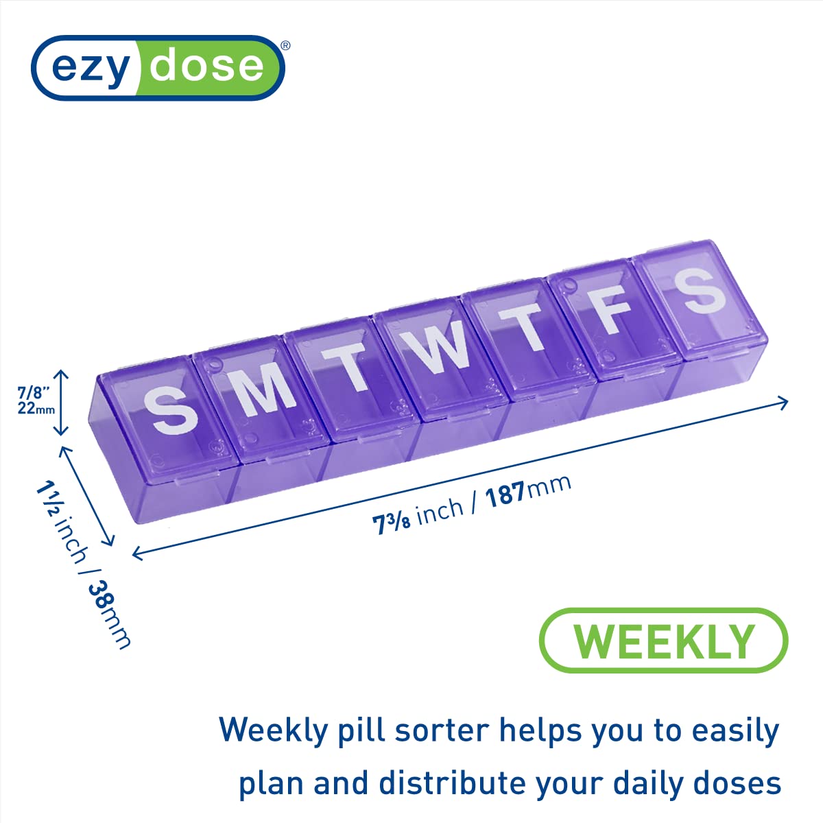 EZY DOSE Weekly (7-Day) Pill Organizer, Vitamin Case, and Medicine Box, X-Large Compartments, Purple