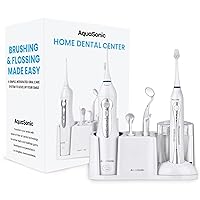 Home Dental Center Rechargeable Power Toothbrush & Smart Water Flosser - Complete Family Oral Care System - 10 Attachments and Tips Included - Various Modes & Timers (White)