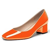 WAYDERNS Women's Orange Square Toe Low Heel 2 Inch Patent Leather Chunky Block Slip On Pumps Shoes Size 7 - Tacon Bajo para Mujer