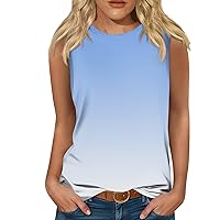 Short Sleeve Shirts for Women,Tank Top for Women Sleeveless Summer Gradient Color Vest Shirts Casual Loose Fit Round Neck Tunic Camisole Tops Sleeveless Blouses for Women