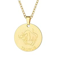 Gold Astrology 12 Constellation Horoscope Necklace, 18K Gold Plated Taurus Zodiac Star Sign Coin Pendant Necklace Birthday Graduation Lucky Charms Layered Necklace (Gold)