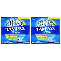 Tampax Pearl Tampons Multipack, Light/Regular/Super Absorbency, with Leakguard Braid, Triple Pack, Unscented, 34 Count (Pack of 2)