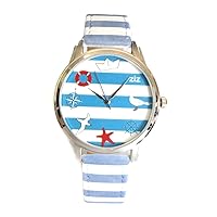Sea Watch Unisex Wrist Watch, Quartz Analog Watch with Leather Band