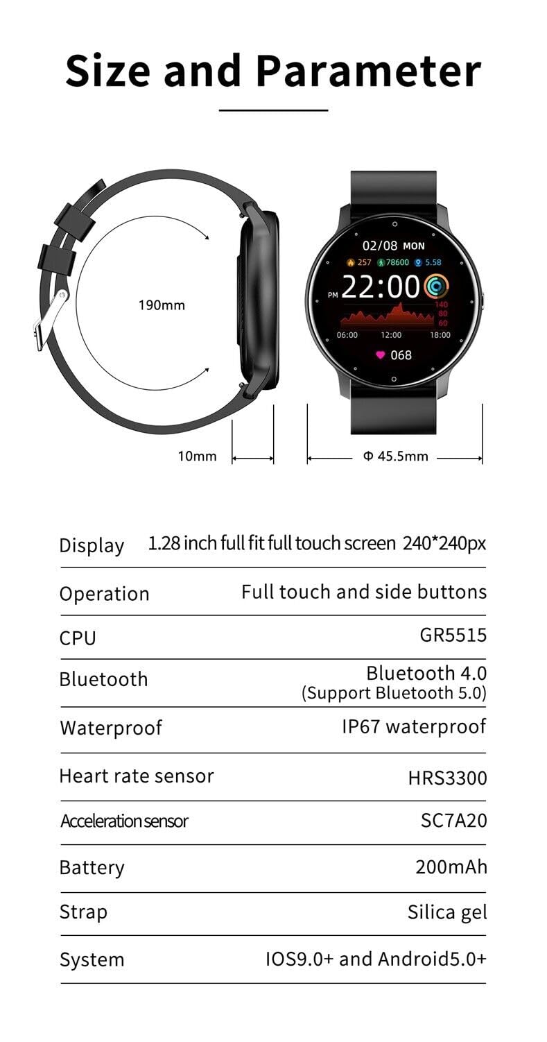 for Samsung Galaxy A12 FK Trading Smart Watch, Fitness Tracker Watches for Men Women, IP67 Waterproof HD Touch Screen Sports, Activity Tracker with Sleep/Heart Rate Monitor - Black