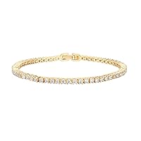 14K Gold Plated Cubic Zirconia Classic Tennis Bracelet | Gold Bracelets for Women | 4mm CZ, Size 6.5-7.5 Inch