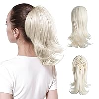 Synthetic Claw Clip In Ponytailtail Hair Extensions Hairpiece Horse Tail Fake Hair Wavy Blonde With Elastic Band Platinum Blonde 12inches