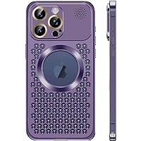 ONNAT-Aluminum Alloy Case for iPhone 15 Pro with Metal Cooling Hollow Aromatherapy Case Anti-Scratch (Purple)