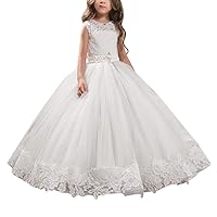 White Lace Flower Girl Dresses for Wedding Tulle Communion Pageant Gown