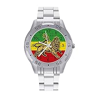 Lion of Judah Flag Formal Quartz Watch Business Dress Bracelet Watch Stainless Steel Wrist Watch Easy to Read