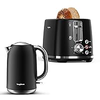 Cordless Stainless Steel Kettle and 2-Slice Toaster Set with Adjustable Browning Control - Modern Design, Matte Black