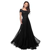 Women's A Line Lace Mother of The Bride Dresses Long Applique Chiffon Evening Formal Gown with Sleeves Dress