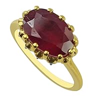 Carillon Certified Ruby Gf Oval Shape Natural Earth Mined Gemstone 925 Sterling Silver Ring Anniversary Jewelry (Yellow Gold Plated) for Women & Men