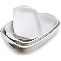 Saffron & Sage Casserole Dish Set of 3 - Baking Dishes for Oven, Contemporary White Ceramic Baking Dish Set, Heavy Duty Bakeware, Up to 500° High Heat Resistant, Dishwasher, Freezer and Food Safe