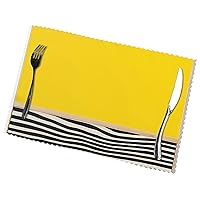 (Mustard Yellow and Black Print) Rectangular Printed Polyester Placemats Non-Slip Washable Placemat Decor for Kitchen Dining Table Indoor Outdoor Placemats 12x18in