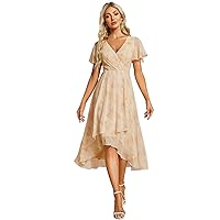 Ever-Pretty Women's A Line V Neck Ruffle Sleeves Pleated High Low Formal Dresses 02084