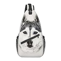 Siberian Husky In The Snow Chest Bag Shoulder Bag, Cute Animals Sling Backpack Casual Travel Bag For Men And Women