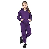 Kids Girls Plain Purple Hooded Hoodie Tracksuit Jogging Suit Joggers 5-13 Years