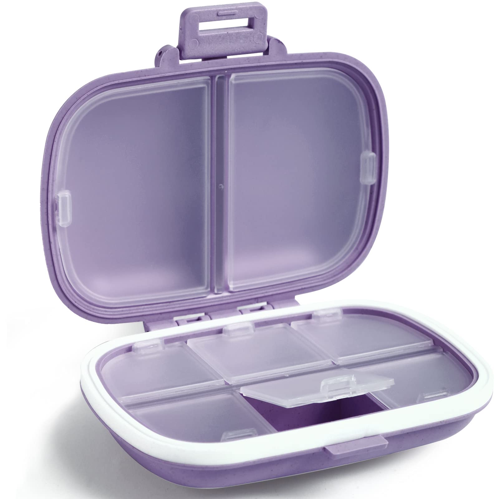 Daily Pill Organizer, 8 Compartments Portable Pill Case, Pill Box to Hold Vitamins, Cod Liver Oil（Purple）