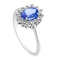 Carillon Princess Diana Solitaire Oval 7X5 MM 1.23 Ctw Tanzanite 925 Sterling Silver Women's Wedding Ring